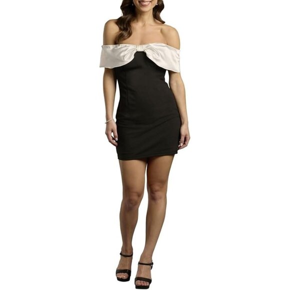 David's Bridal Off Shoulder Crepe Bow Mini Dress Size 10 Cocktail Party Formal - Picture 1 of 6